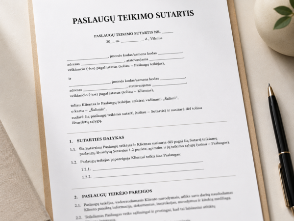 Paslaugų sutarties šablonas smulkiam verslui Word formatu