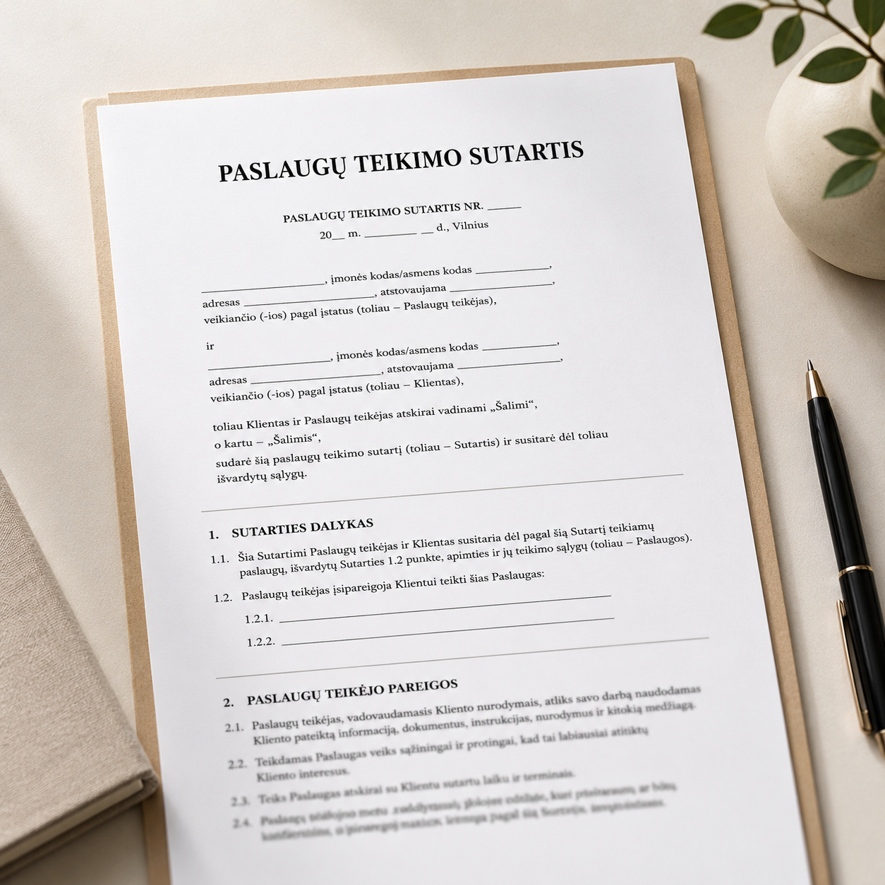 Paslaugų sutarties šablonas smulkiam verslui Word formatu